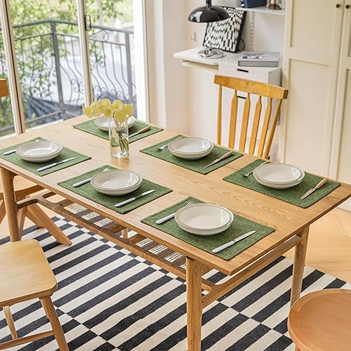 Miniatura 7 de Demetex Juego de 6 manteles individuales verdes con textura, resistentes a las manchas, para barbacoa y mesa de comedor, color verde