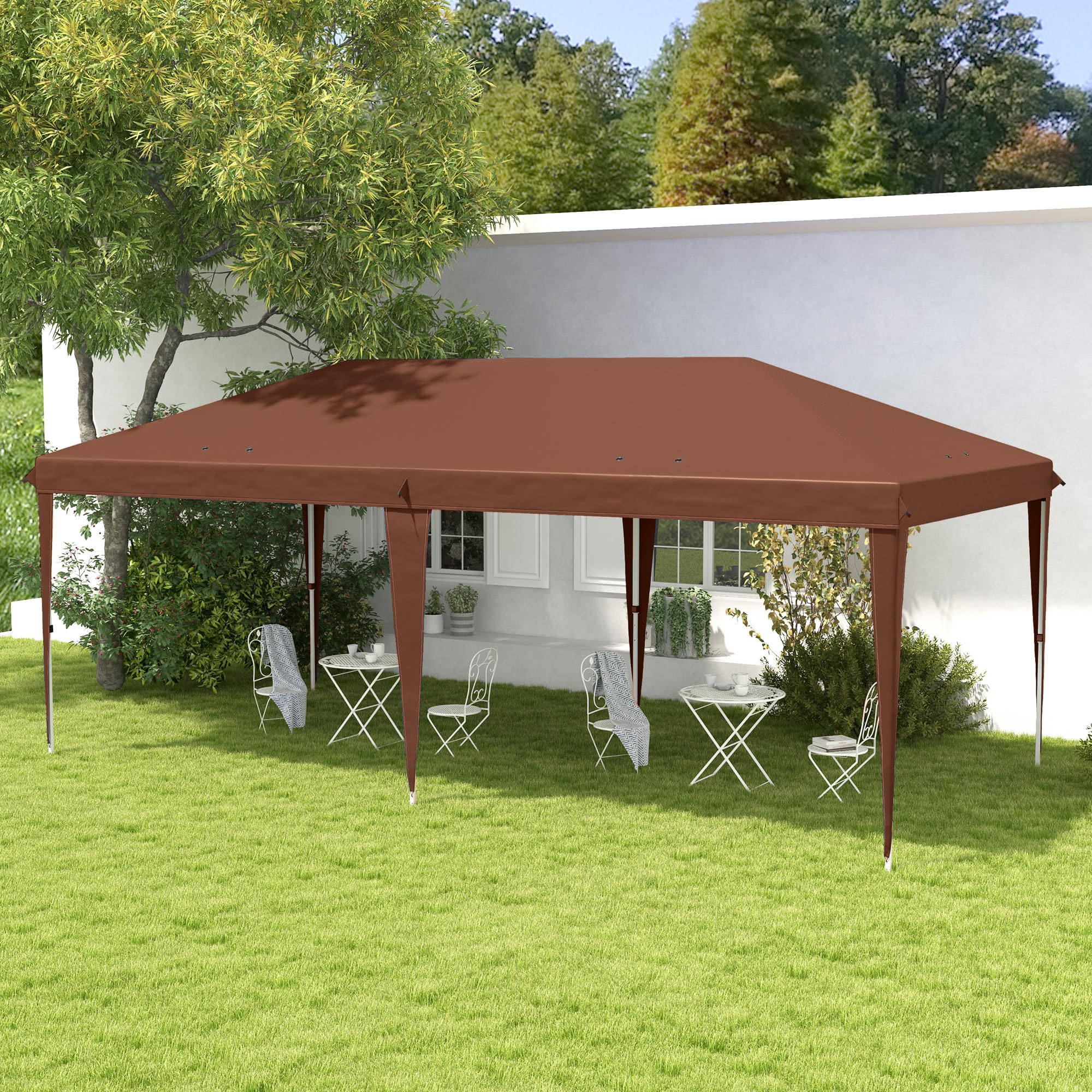 Outsunny Tonnelle Pliante 3x6m tonnelle de Jardin extérieur Barnum de Jardin Pop-up Pliant Sac Inclus Acier époxy Oxford Haute densité Marron