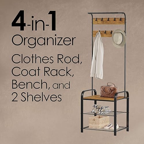 Miniatura 3 de Lavish Home Perchero de entrada - Banco de almacenamiento de árbol de metal, 18 pulgadas de ancho, plateado