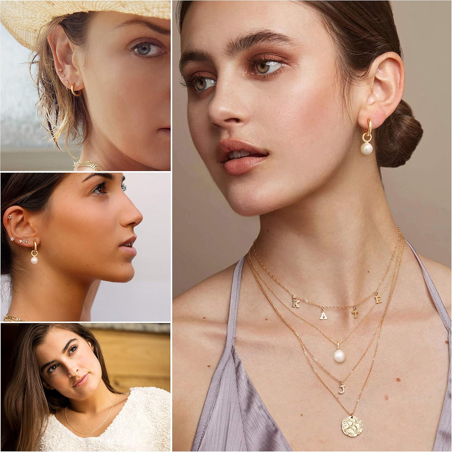 Gold Plated Huggie Hoop Earrings with Charms Fashion Pearl Drop Dangle Earrings for Women Handmade Karma Circle Jewelry for Ladies Lightweight Pearl Earrings on Christmas - Image 2