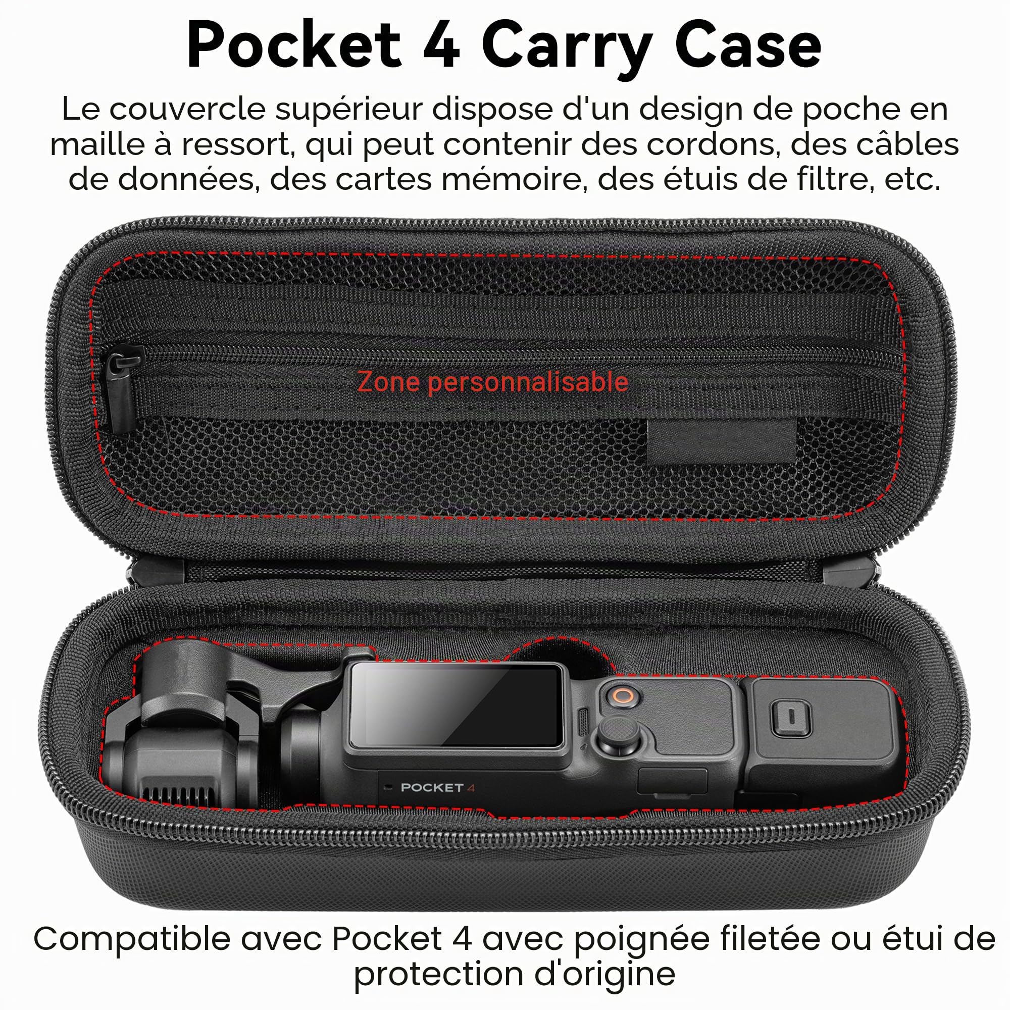 Osmo Pocket 4 Étui de Transport - Sac de Voyage Rangement Rigide Portable Étui de Protection en PU avec Mousqueton pour DJI Osmo Pocket 4 Accessoires D'appareil Photo