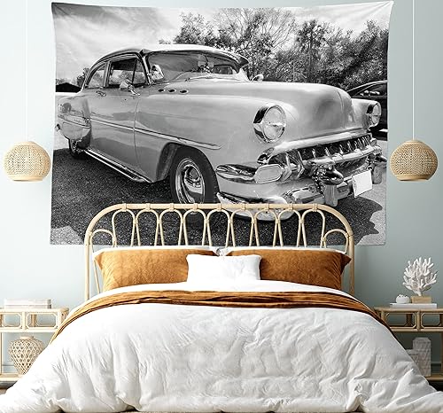 Miniatura 5 de Ambesonne Tapiz vintage, estilo retro de los años 50 y 60, estilo pin up de autos en películas de Hollywood, obra de arte para colgar en la pared