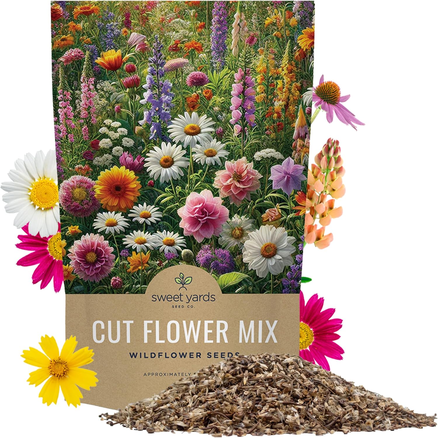 Cut Flower Garden Seeds - Bulk 1/4 Pound Bag - Over 30,000 Fresh Open Pollinated Non-GMO Wildflower Seeds - Long Lasting Annuals and Perennials with Bright Colors