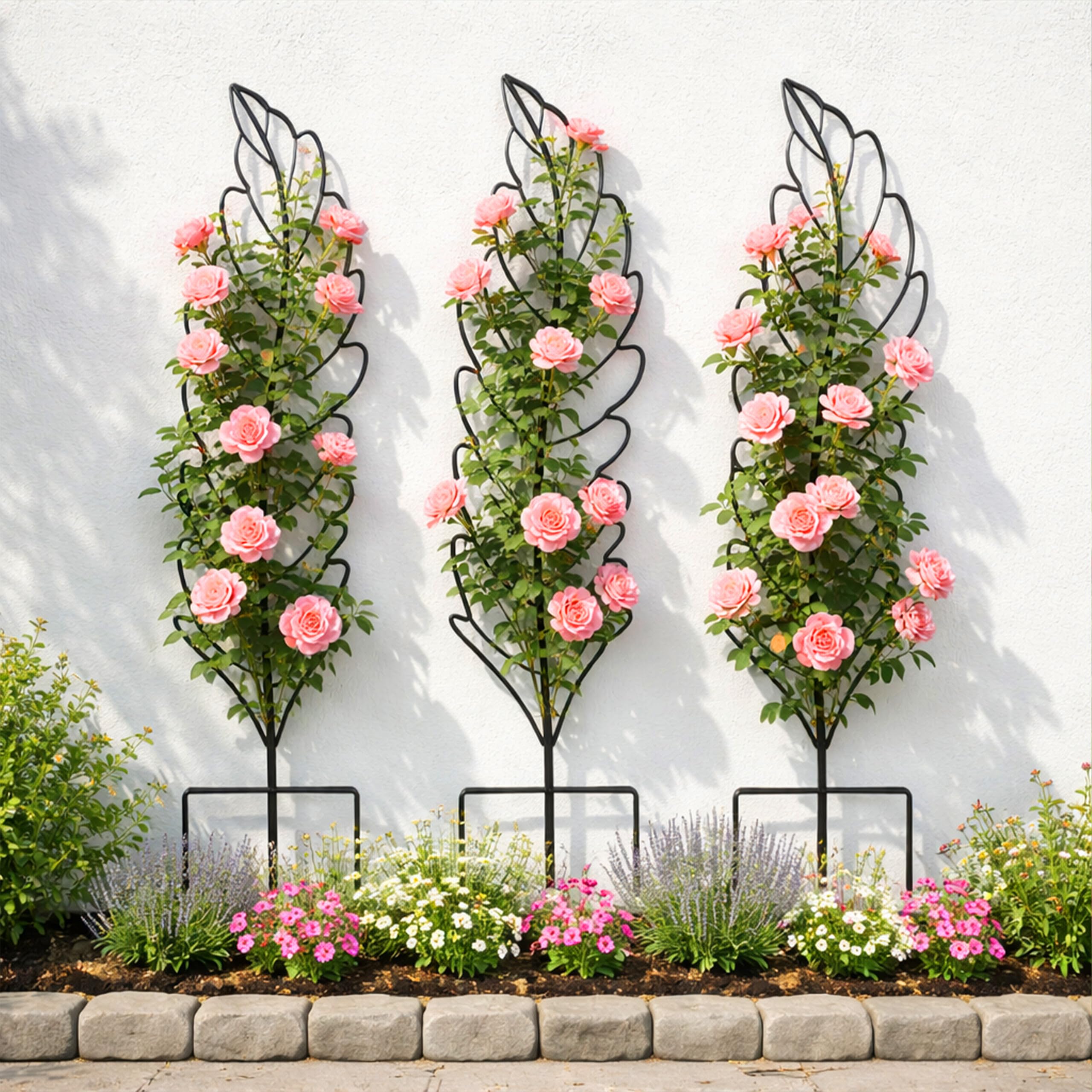 Relaxdays Rankgitter, 3er Set, HxB: 150x40 cm, Blatt, Metall, Rankhilfe Kletterpflanzen, Garten & Kübelpflanzen, schwarz