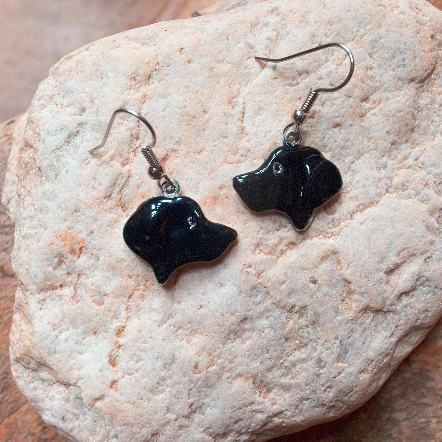 Enamel Black Labrador Earrings for Women - Black Lab Dog Earrings - Handcrafted - Made in the USA