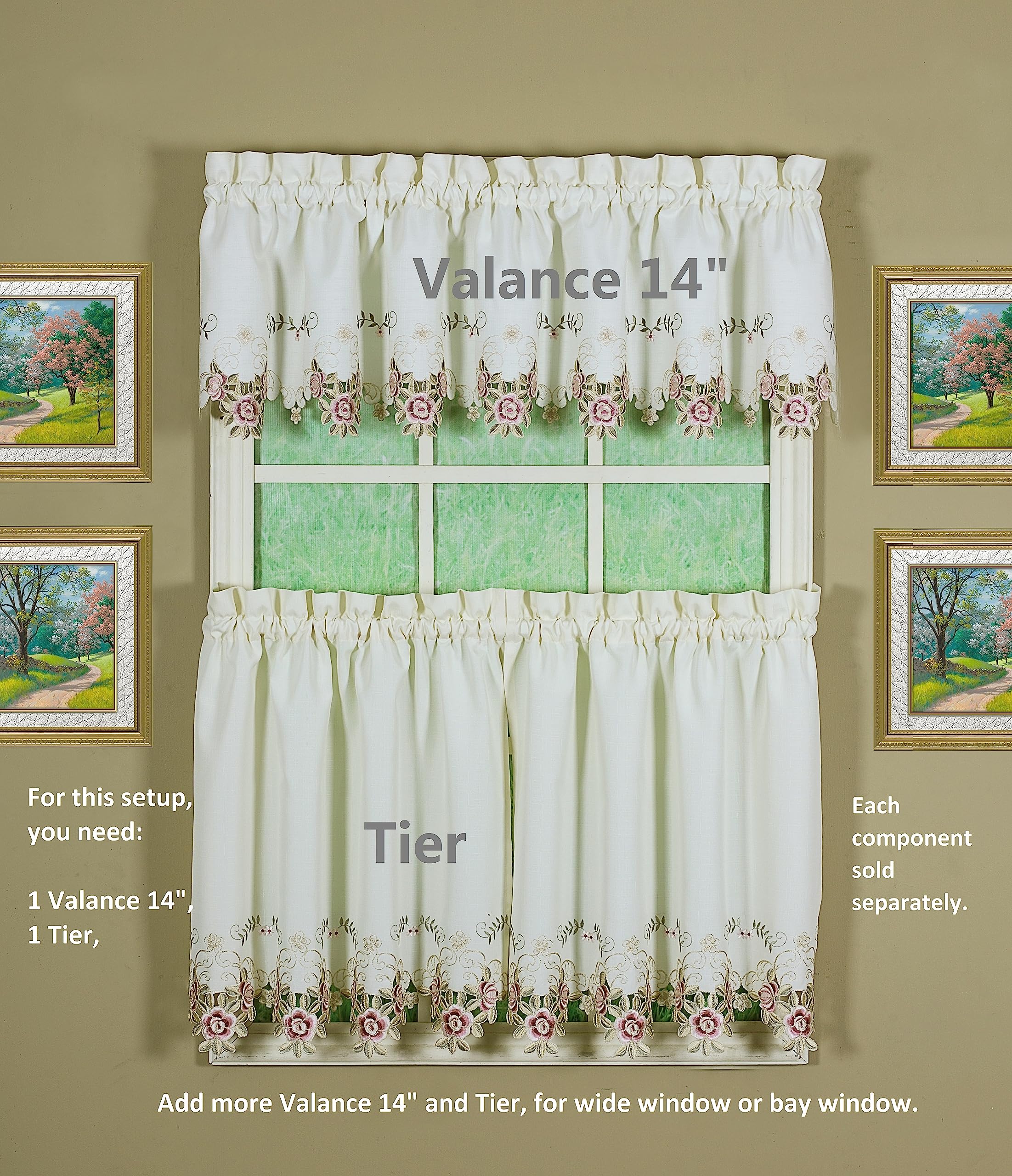 Today's Curtain Valance, Polyester, Ecru/Rose, 60" W x 14" L (Pack of 1), W 60" x L 14" (1 Panels) - Image 3