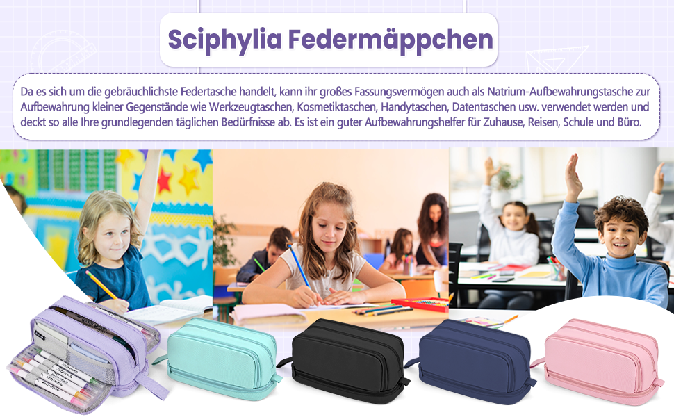 Crrynuo Federmäppchen Mit 3 Fächern – Großes Fassungsvermögen, Rosa, Für Schule, Büro & Unterwegs