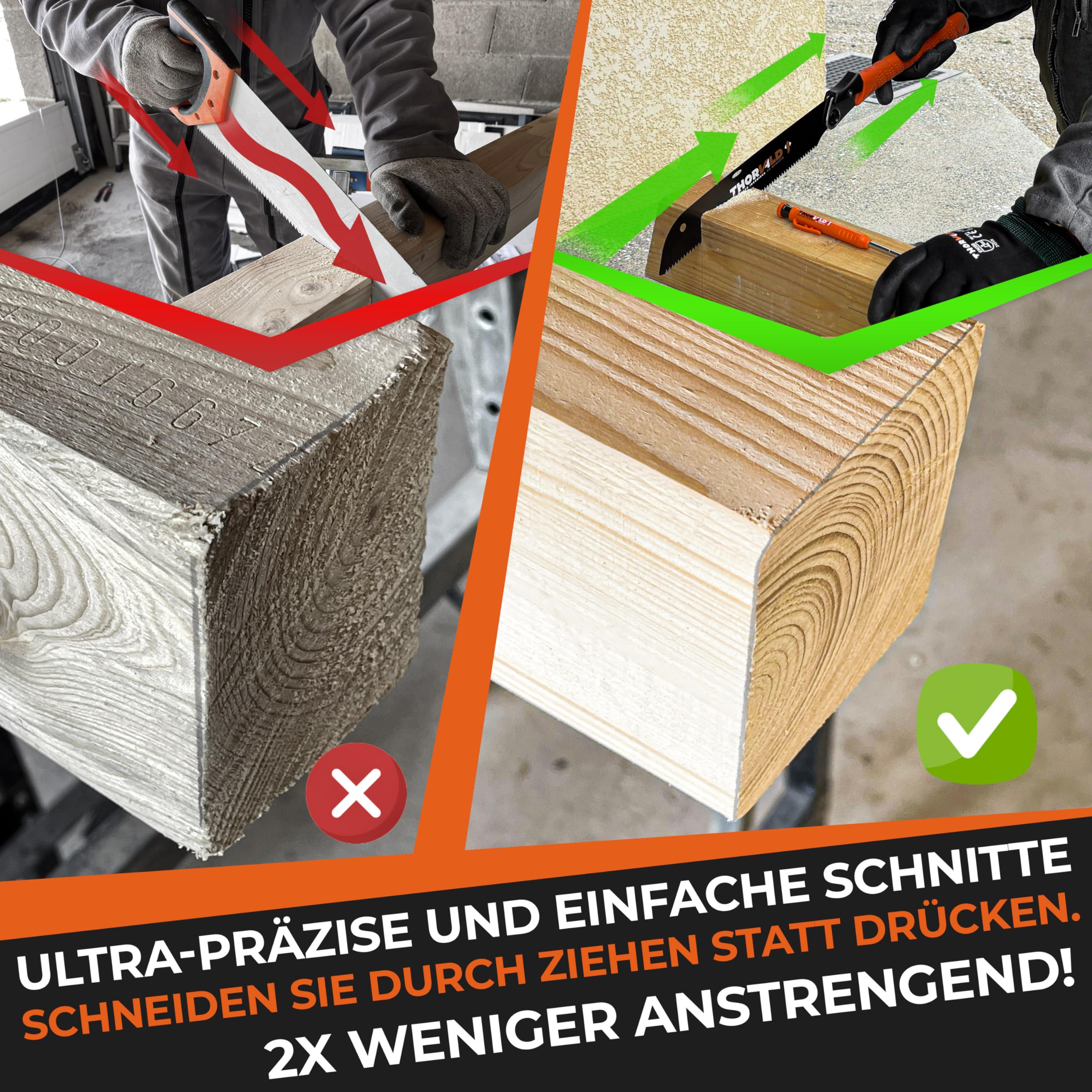 THORVALD Japansäge klappbar 240mm - Inkl. Tieflochmarker - Hochpräzise Profi Handsäge Holz & PVC - Vielseitige Holzsäge Feinsäge Zugsäge Klappsäge Outdoor