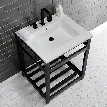 Kingston VWP2522W8A0 25 Ceramic Console Sink, White/Matte Black
