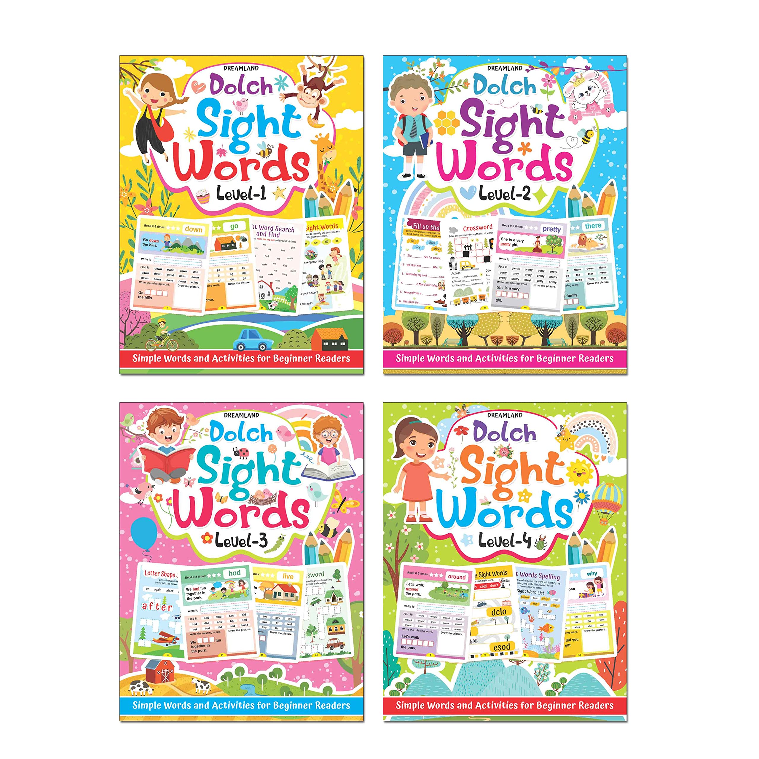 Dolch Sight Words Books Pack for Kids Age 4–8 Years | Set of 4 Early Learning Workbooks with Simple Words, Reading, Writing, Tracing and Fun Educational Activities for Beginner Readers