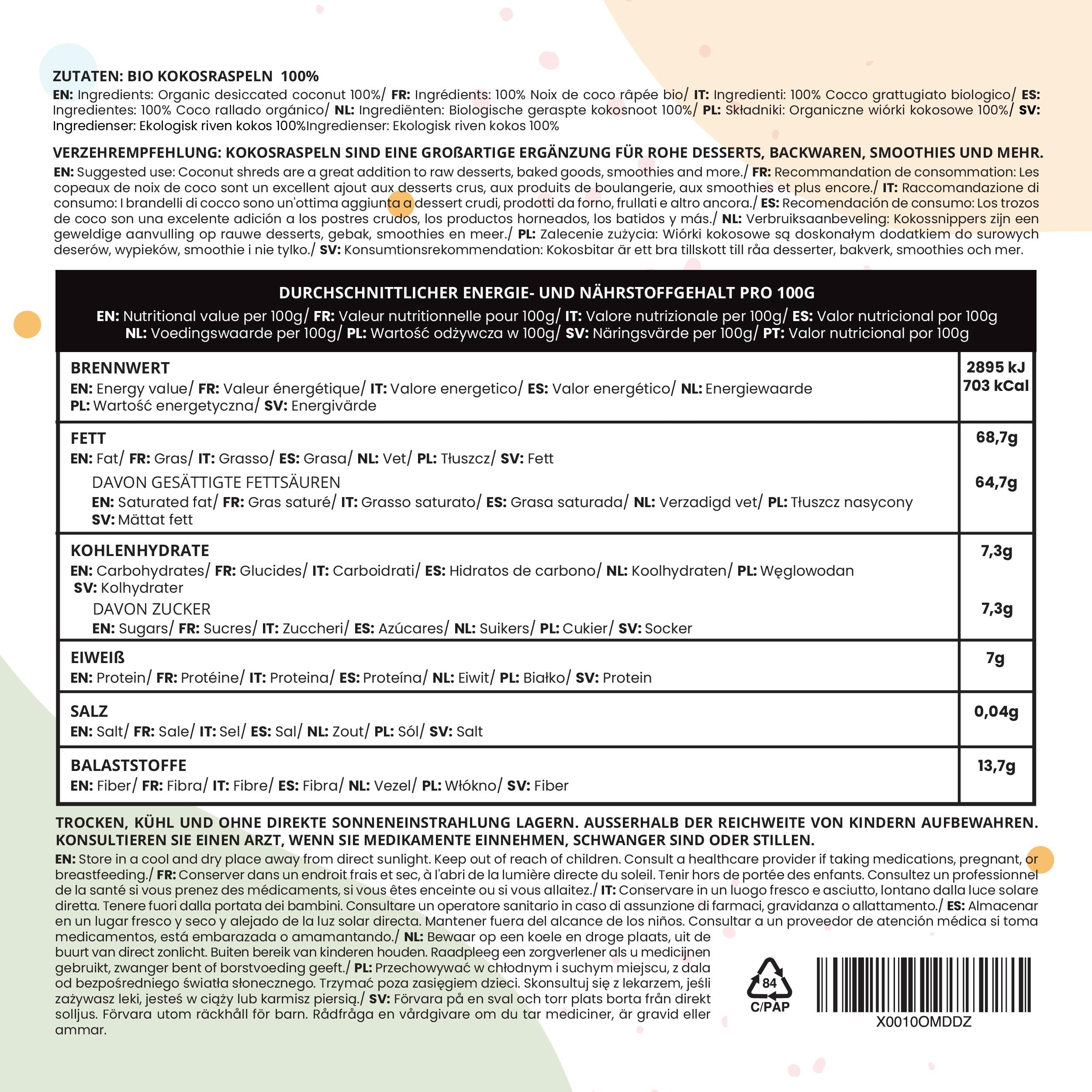 IDDA Herbal Noix de Coco Desséchée BIO 1kg, Noix de Coco Crue pour la Cuisine et la Pâtisserie