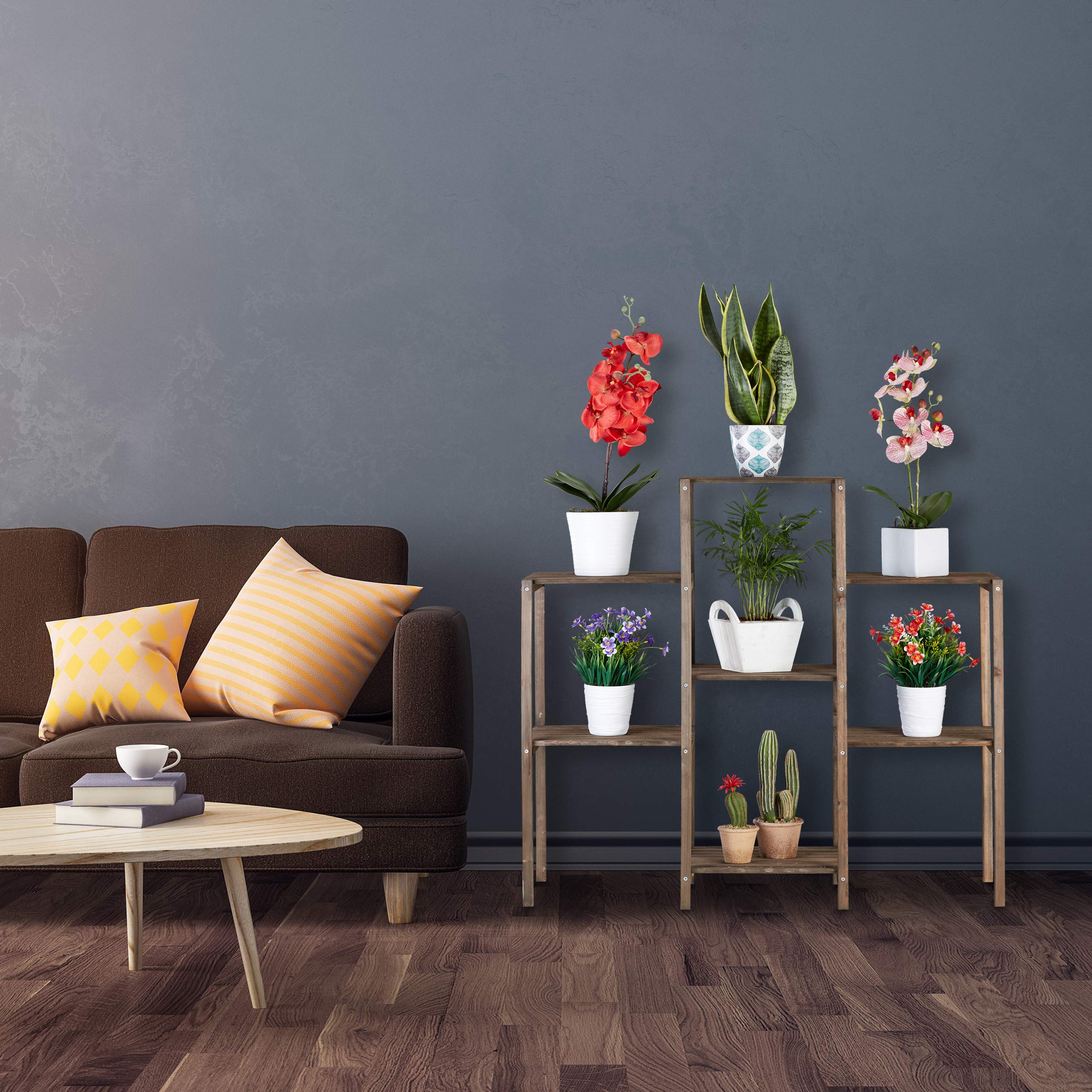 Relaxdays Etagère à fleurs, Design simple-chic, Pour l’intérieur, Salon et cuisine, étagère à plantes, taille L, marron