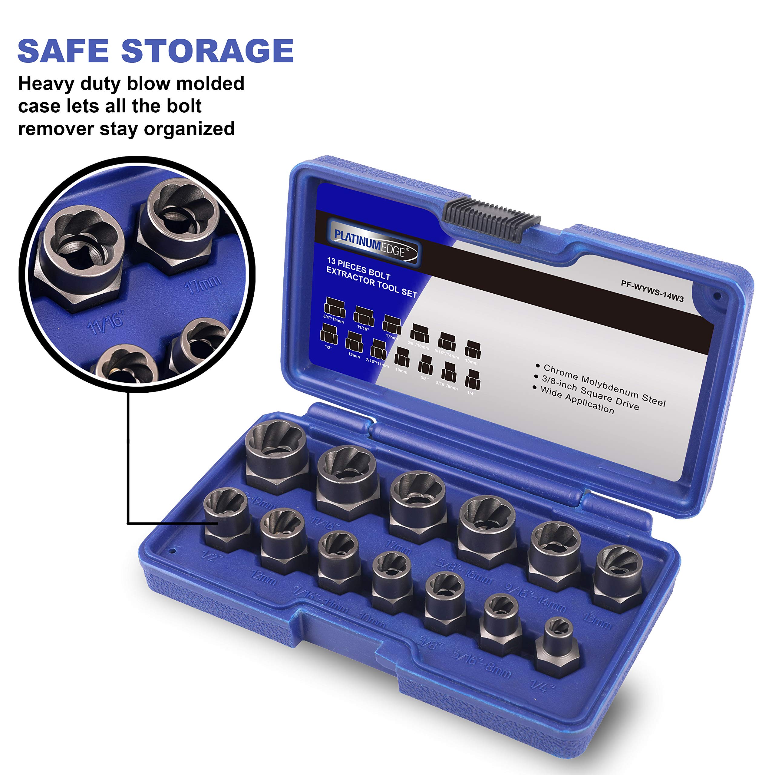 Impact Bolt & Nut Remover Set, 13 Pieces Bolt Extractor Tool Set with