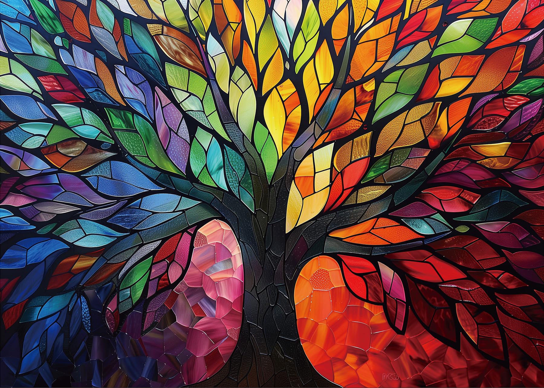 yoofun Puzzle-Tree of Life-1000 Pieces Stained Glass Puzzle, Colorful Tree of Life Jigsaw Puzzle 1000 Pieces, Impossible Hard Challenge Puzzles for Adults