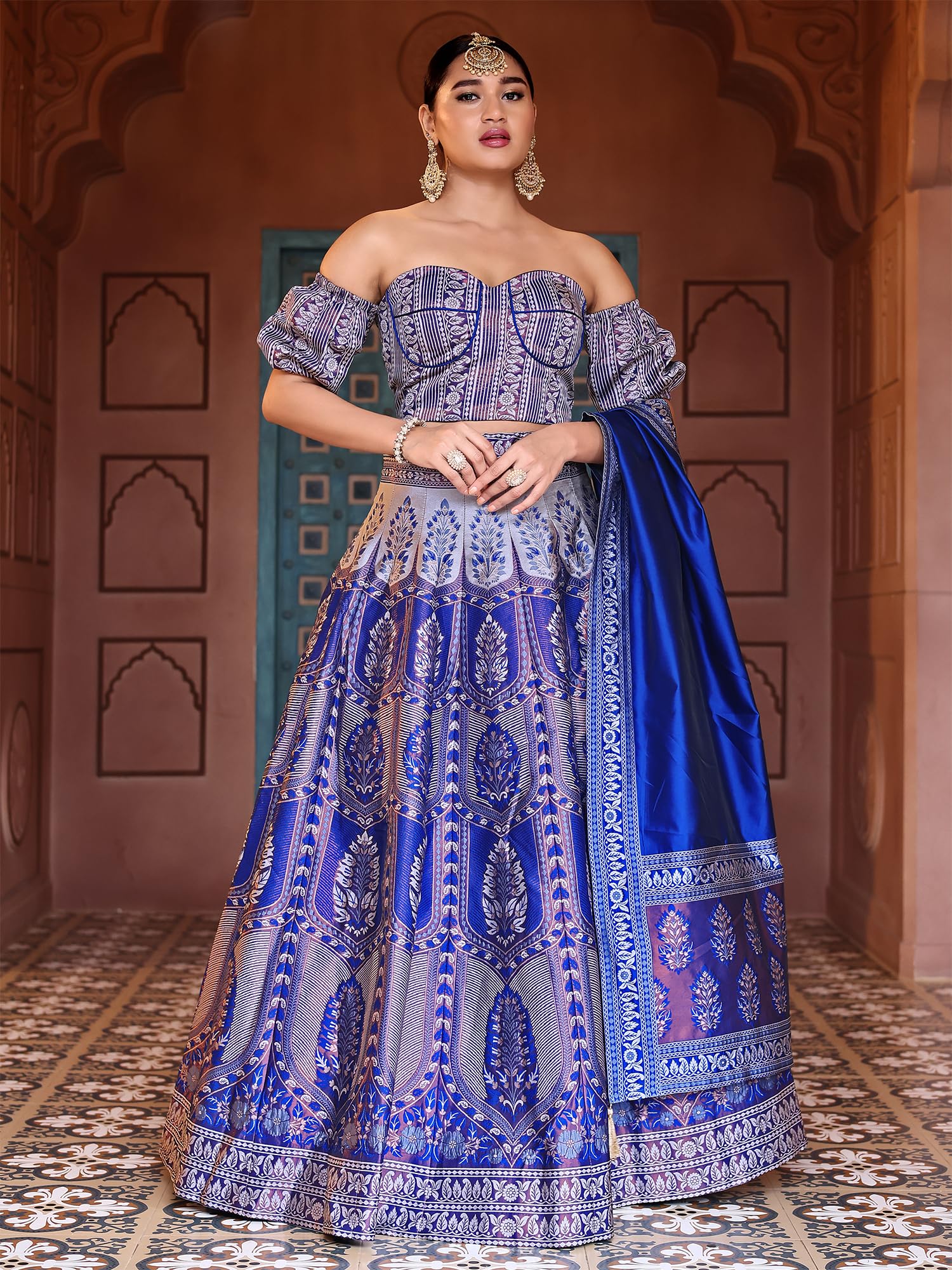 PURVAJA Lehenga Choli damski zestaw ze sztucznego jedwabiu, półszyty