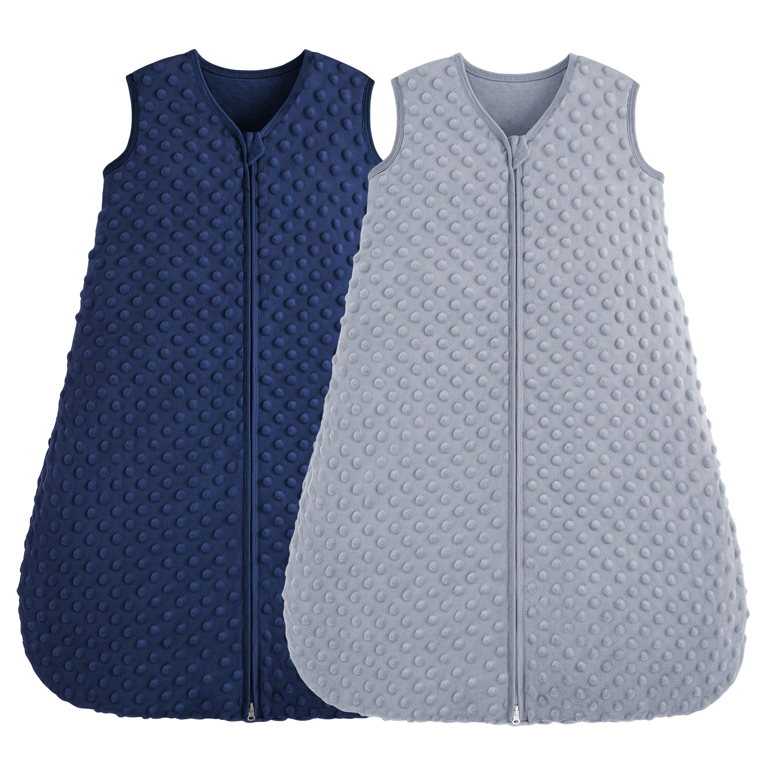 FIEMOL Sacco Nanna Invernale 12-18 Mesi, Neonato Sacchi Nanna 1.5 Tog Autunno con Pois di Peluche, Morbido Sacco Nanna per Bambini in Cotone, Confezione da 2 Pezzi Blu e Grigio