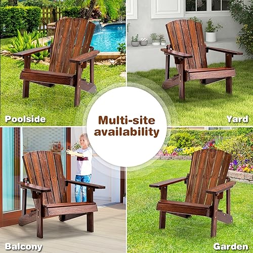 Miniatura 8 de Giantex Silla Adirondack de madera para niños, silla de patio para todo tipo de clima con respaldo alto, reposabrazos y capacidad de peso de 110