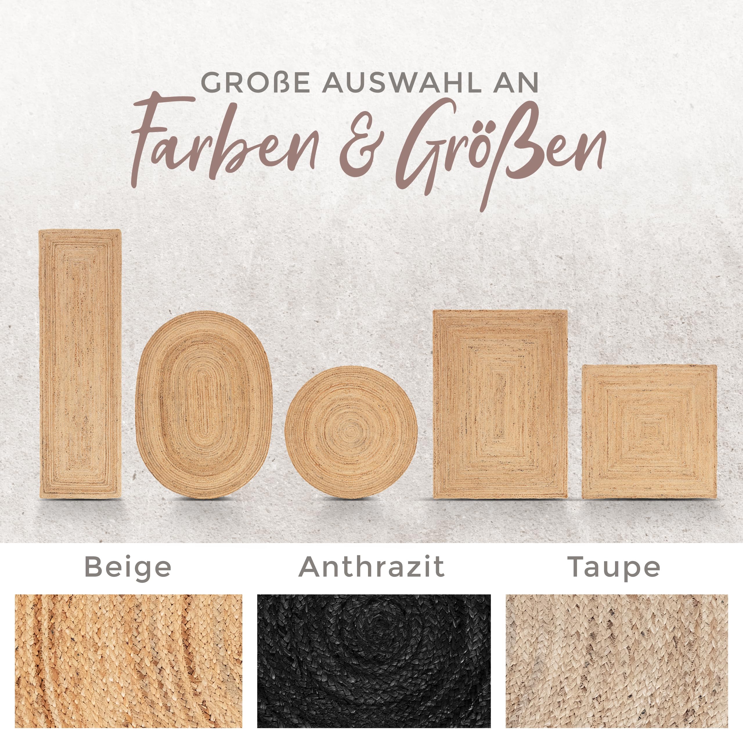carpetfine Juteteppich Nele Beige handgewebt aus Jute Ø 60 cm | Kleiner Naturfaserteppich Rund im Boho Style für Wohnzimmer, Küche und im Flur
