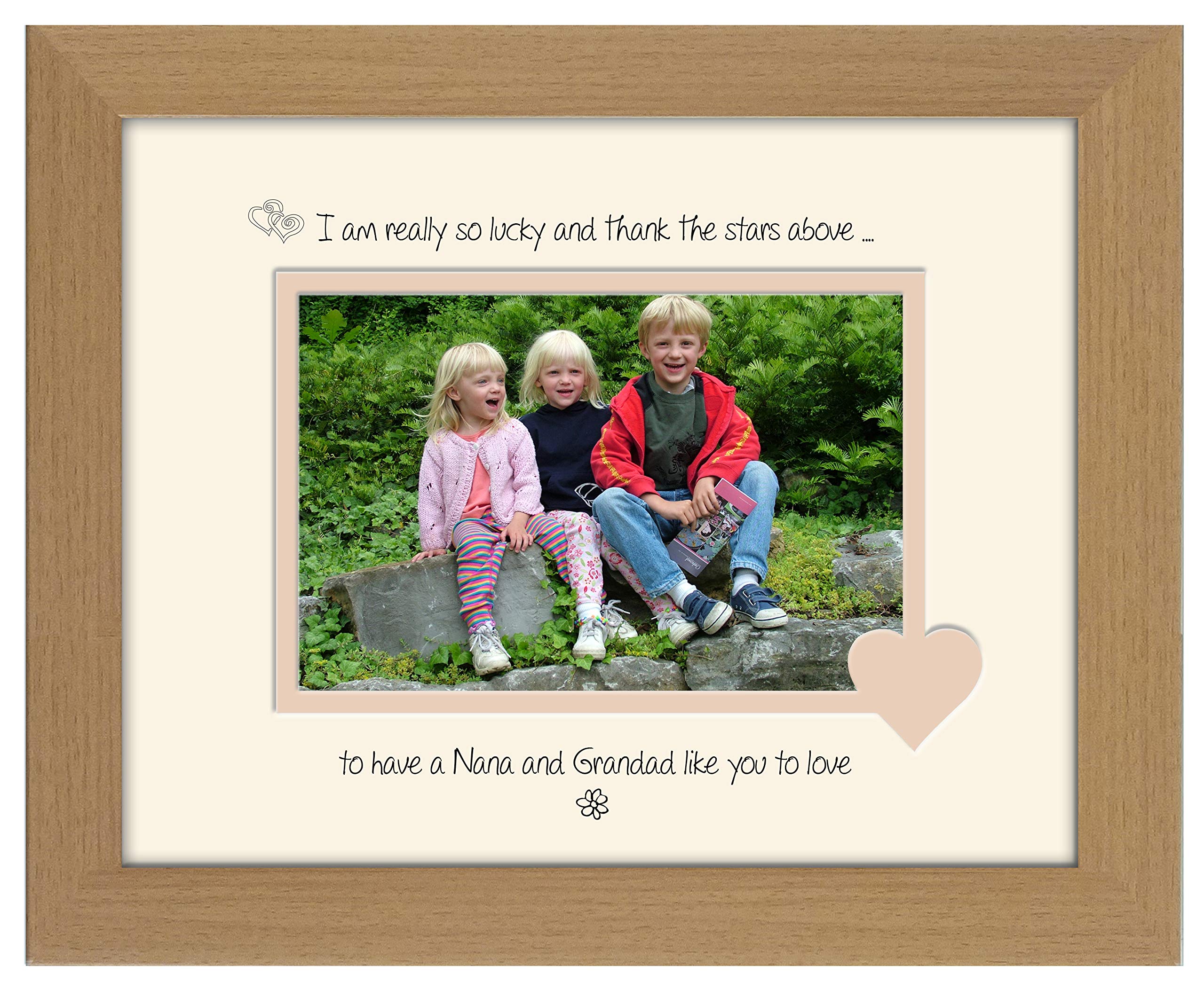 Photos in a Word Nana and Grandad Photo Frame Thank the Stars Above Double Mounted Quality Gift 811F (Oak Finish Frame Cream Mount Beige Inside)
