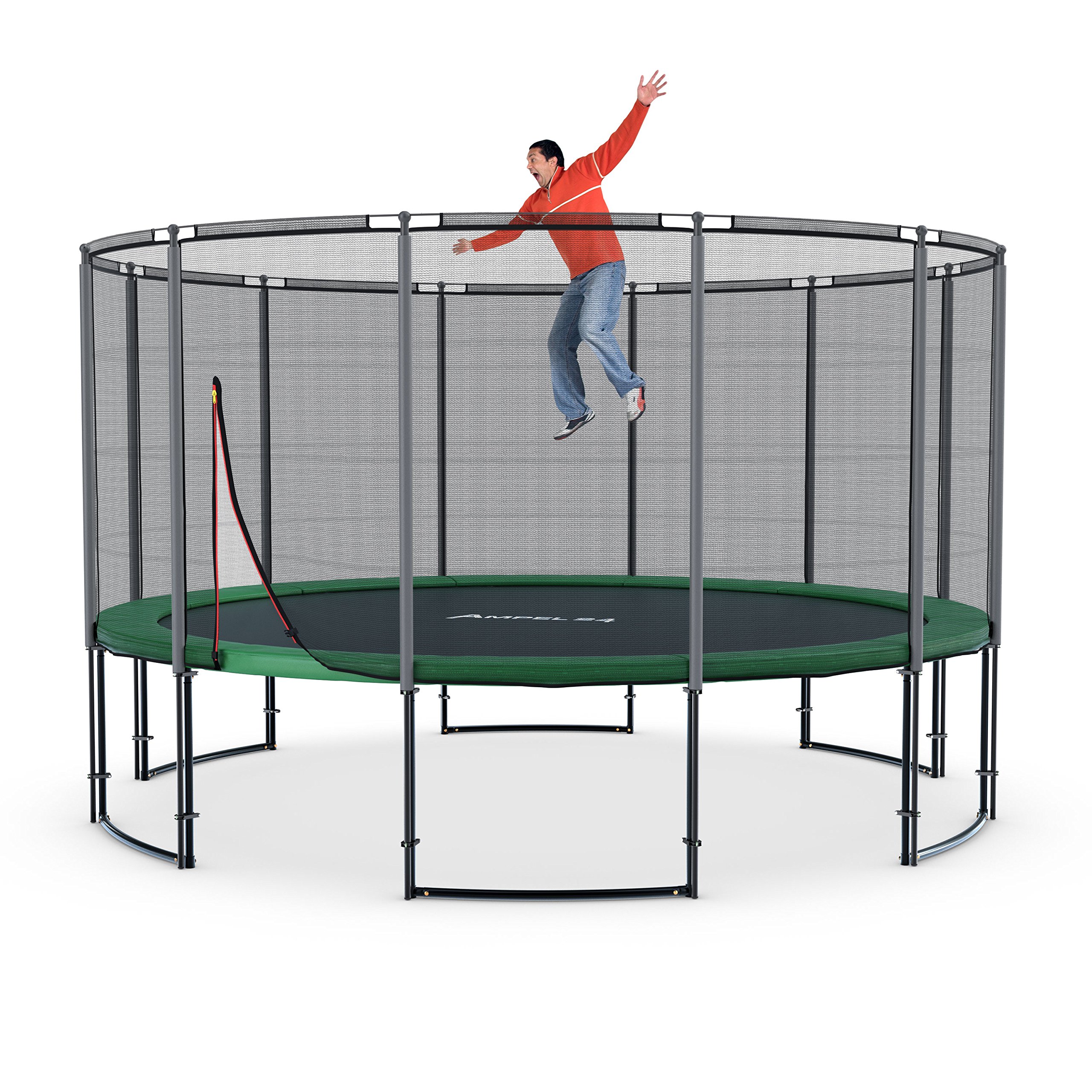 Ampel 24 Trampolin Outdoor Ø 305/366/430 cm, GS-Zertifikat, Kinder Gartentrampoline, Komplettset mit Randabdeckung und Sicherheitsnetz, Deluxe schwarz pulverbeschichteter Rahmen