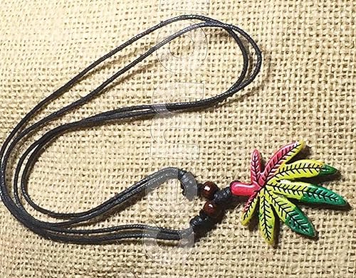 Miniatura 3 de BUNFIREs Collar ajustable Rasta Collares de hoja de marihuana Humo Jamaica Jamaica estilo jamaicano, Cuero