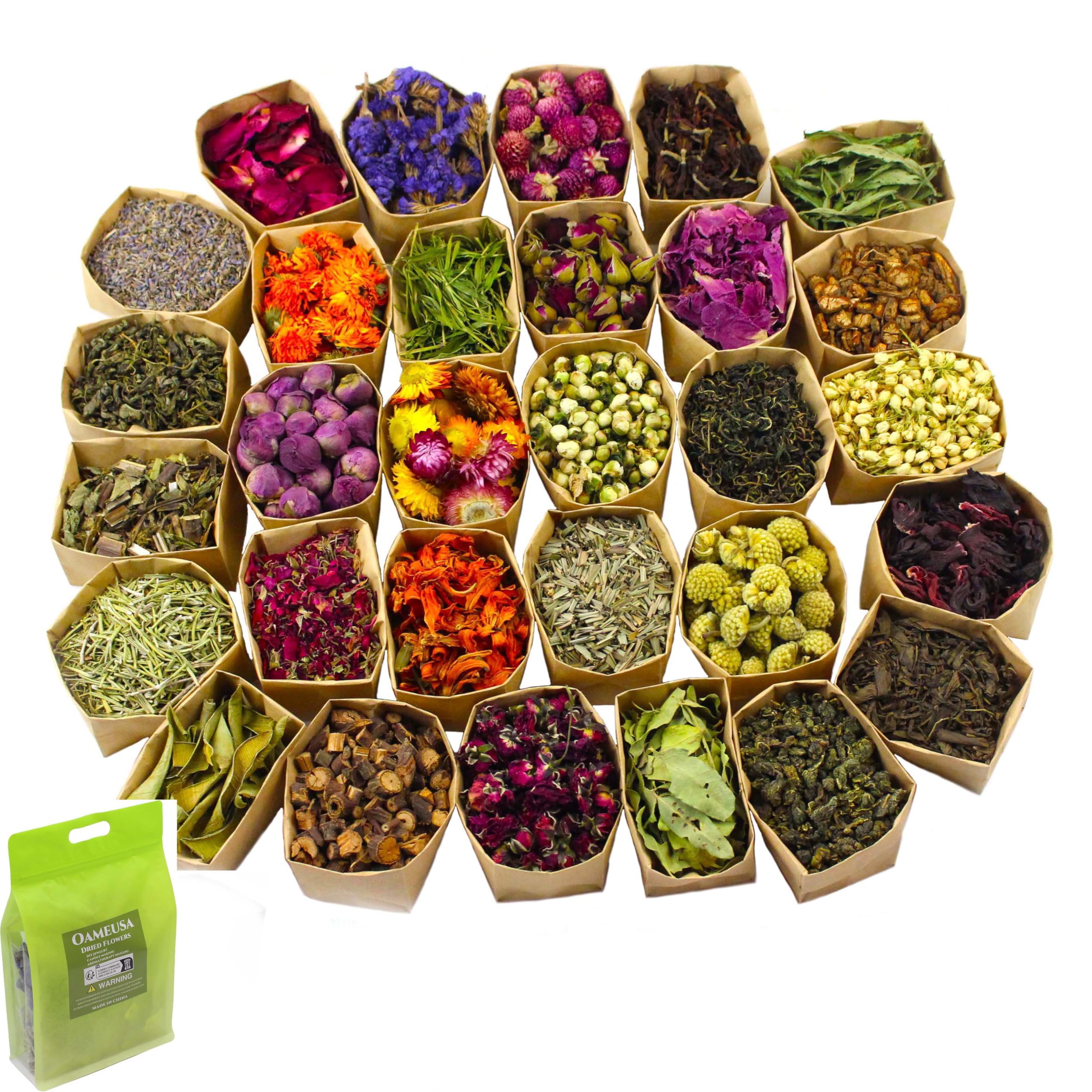 30 Bags Dried Flowers,Dried Flowers For Candle Making,Dried Flowers Wedding,Dried Flowers For Decoration,Pink Rose, Lily,Lavender,Roseleaf,JasmineFlower,Don'tForgetMe,Chrysanthemum,Foot Spa Bath