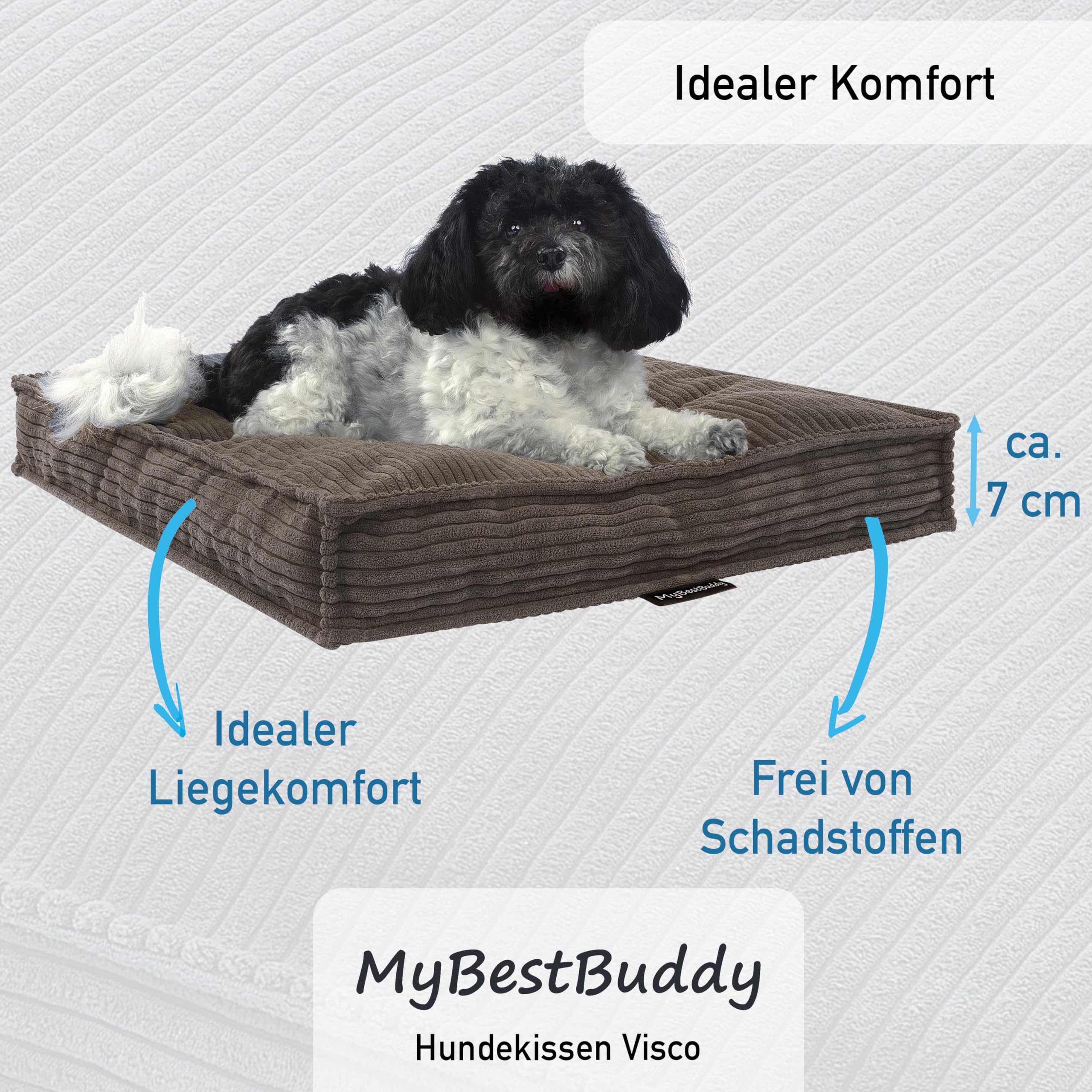 Cojín para perros viscoso marrón 90 x 70 cm, relleno de copos de espuma viscoelástica y confort, lavable a 40 °C, con funda mullida, alfombrilla para perros, cama para perros grandes, XL
