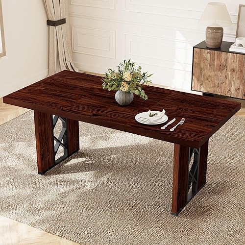 Miniatura 9 de Juego de mesa de comedor de 7 piezas para 6-8 personas, mesa de cocina MDF de 70.8 pulgadas con 6 sillas tapizadas, ahorro de espacio para comedor,