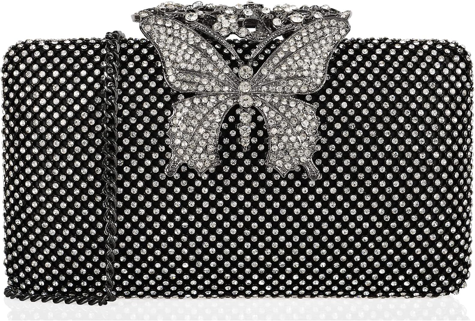 Dexmay Rhinestone Clutch Bag with Crystal Butterfly Clasp Women Evening Handbag Formal Party Purse
