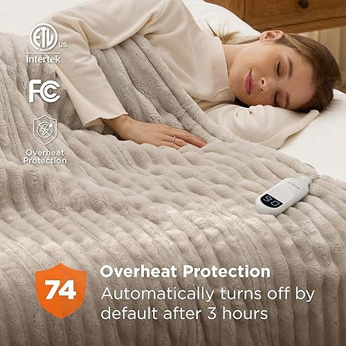 Vista 197 de Bedsure GentleSoft - Manta térmica eléctrica, suave manta eléctrica de franela acanalada, calefacción con 4 ajustes de tiempo, 6 ajustes de calor