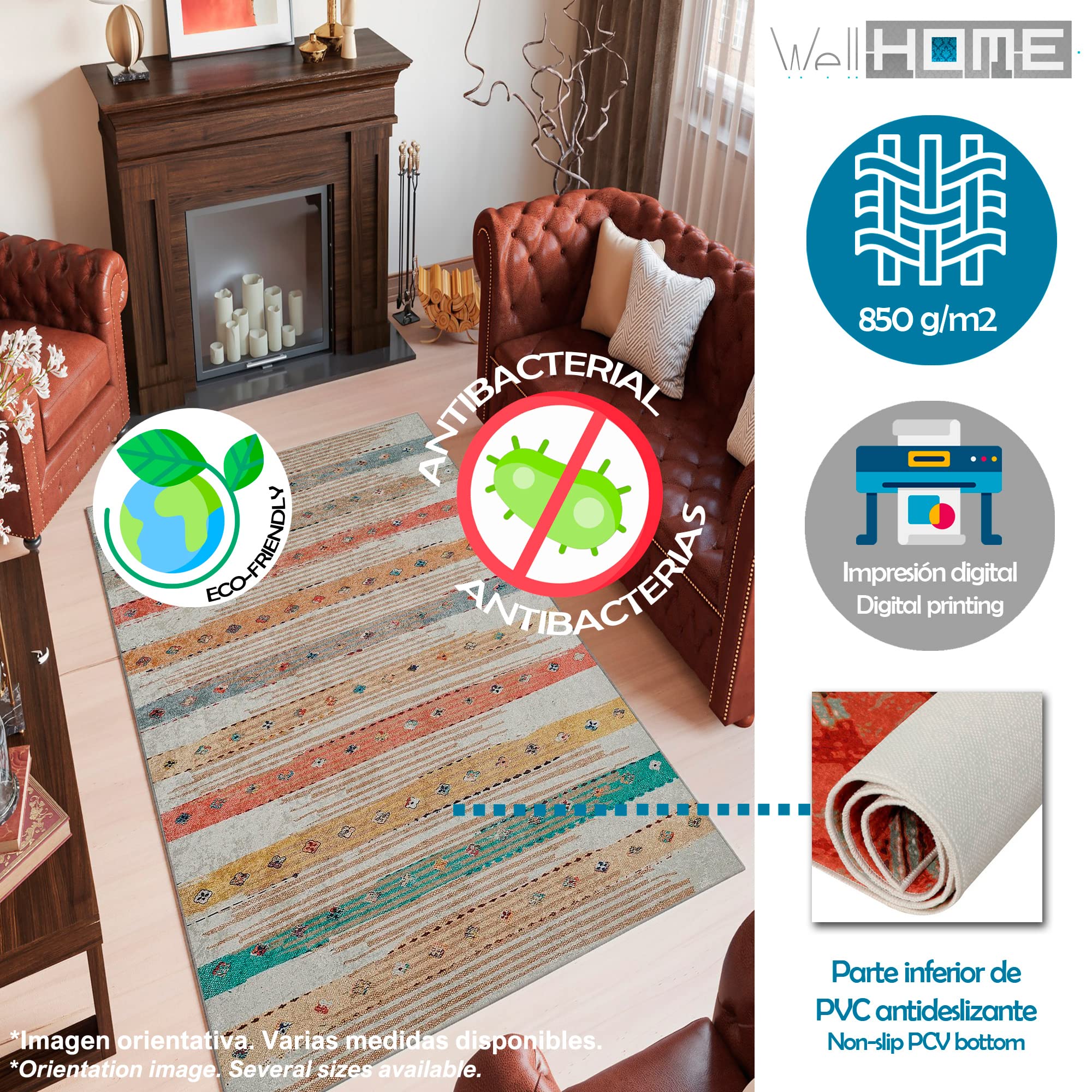 WELL HOME MOBILIARIO & DECORACIÓN Alfombra de Poliester Estampada 140 x 220cm