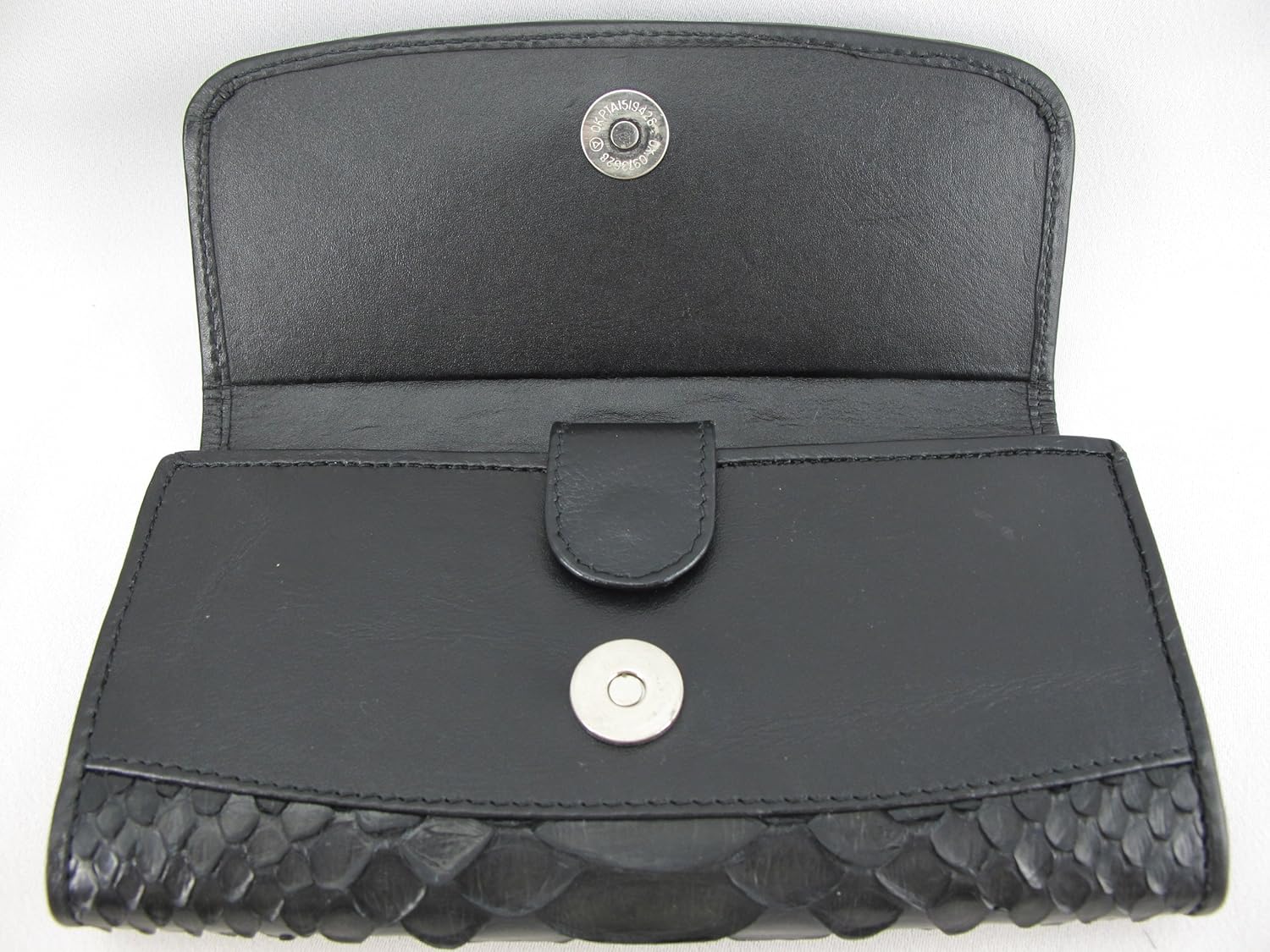 Genuine Python Snake Skin Leather Women's Trifold Clutch Wallet (Scale Matte Black)