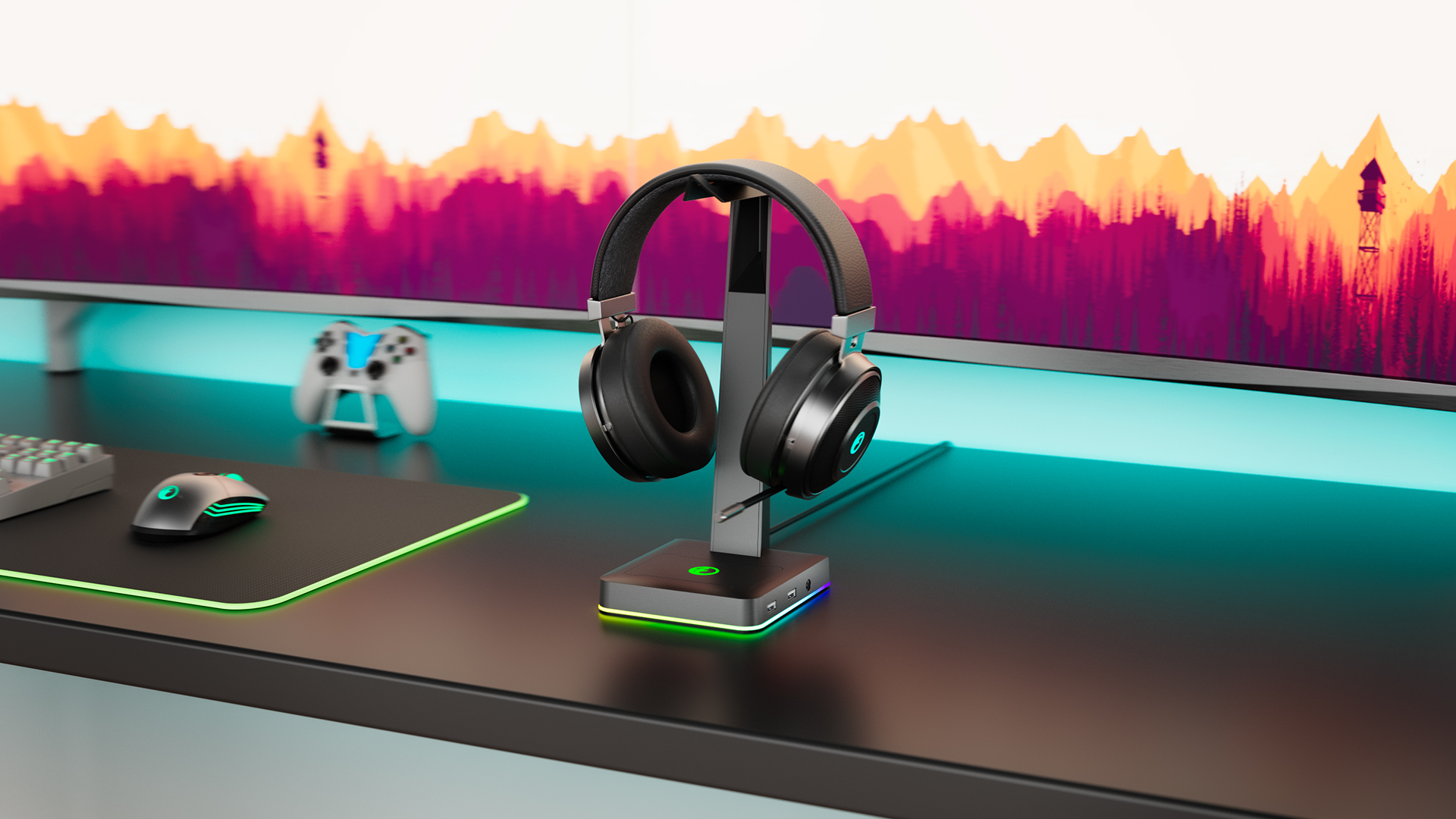 ヘッドホン RGB Gaming Headset + stand Amazon.com: Headphone Stand RGB with USB Charger Gaming
