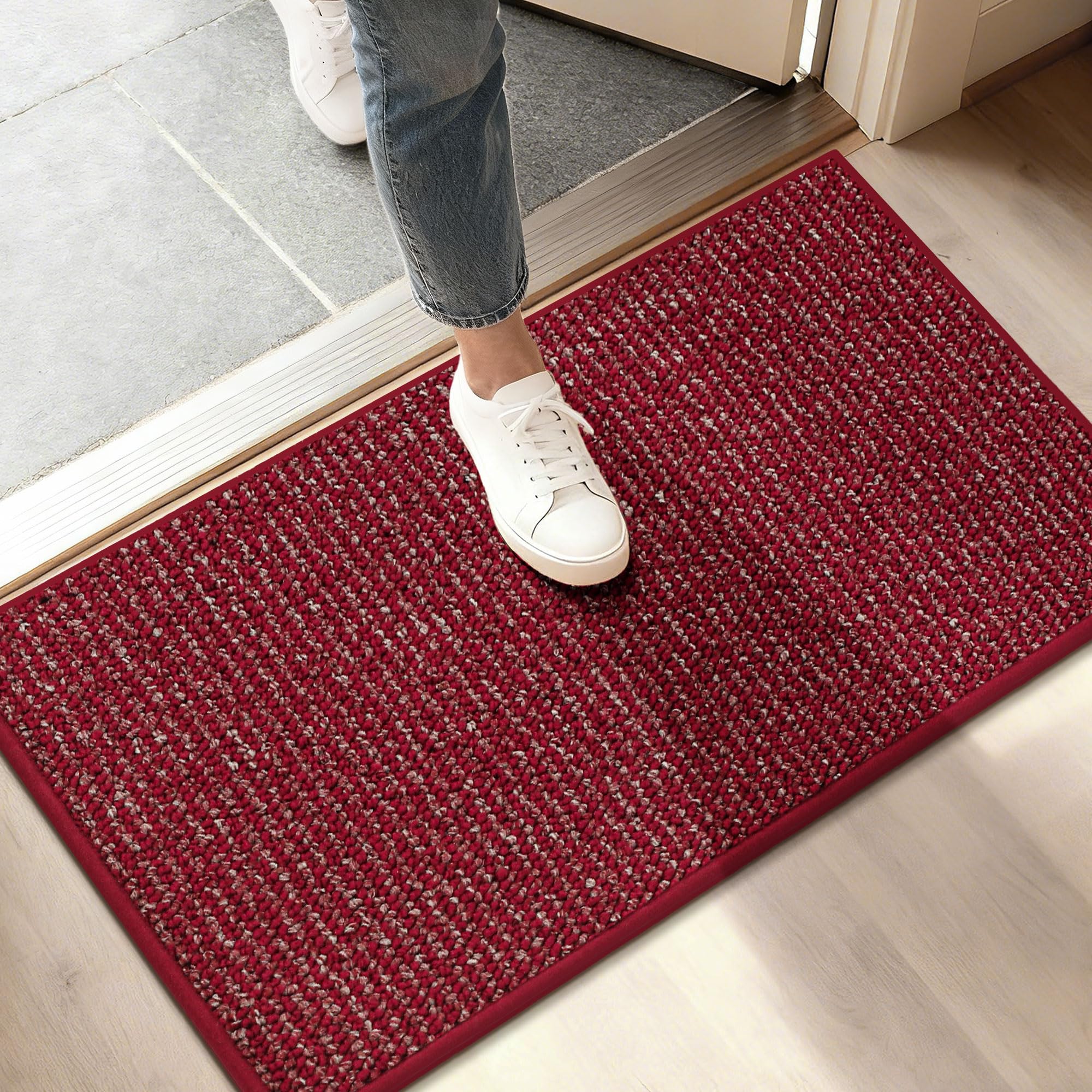 BEQHAUSE Dirt Trapper Door Mat 17" x 30", Non-Slip Doormats, Red