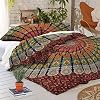 YUVANCRAFTS Queen Size Duvet Cover Set Pillow Covers Indian Reversible Quilt Cover Flower Coverlet Bohemian Doona Cover Handmade 82 x 88 Pillow Cover Peacock