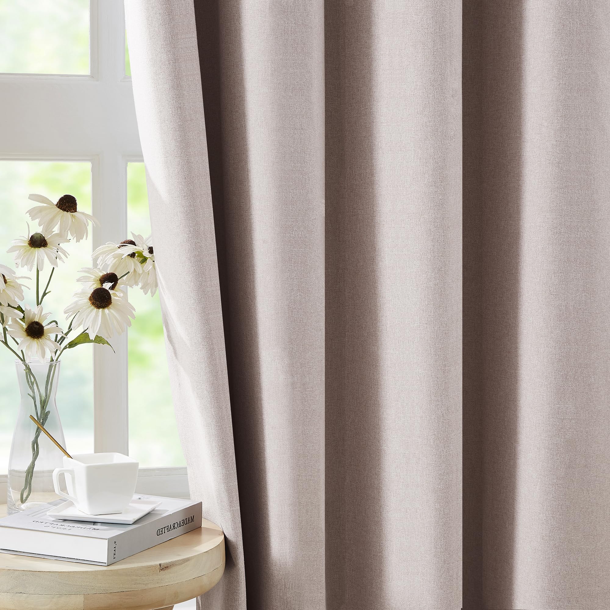 Abstractex Blush Pink Full Blackout Curtains 72 Inch Long Eyelet Curtains for Girls Living Room Linen Textured Thermal Insulated Window Treatments for Kids Bedroom 52" Wide 2 Panels - Image 2
