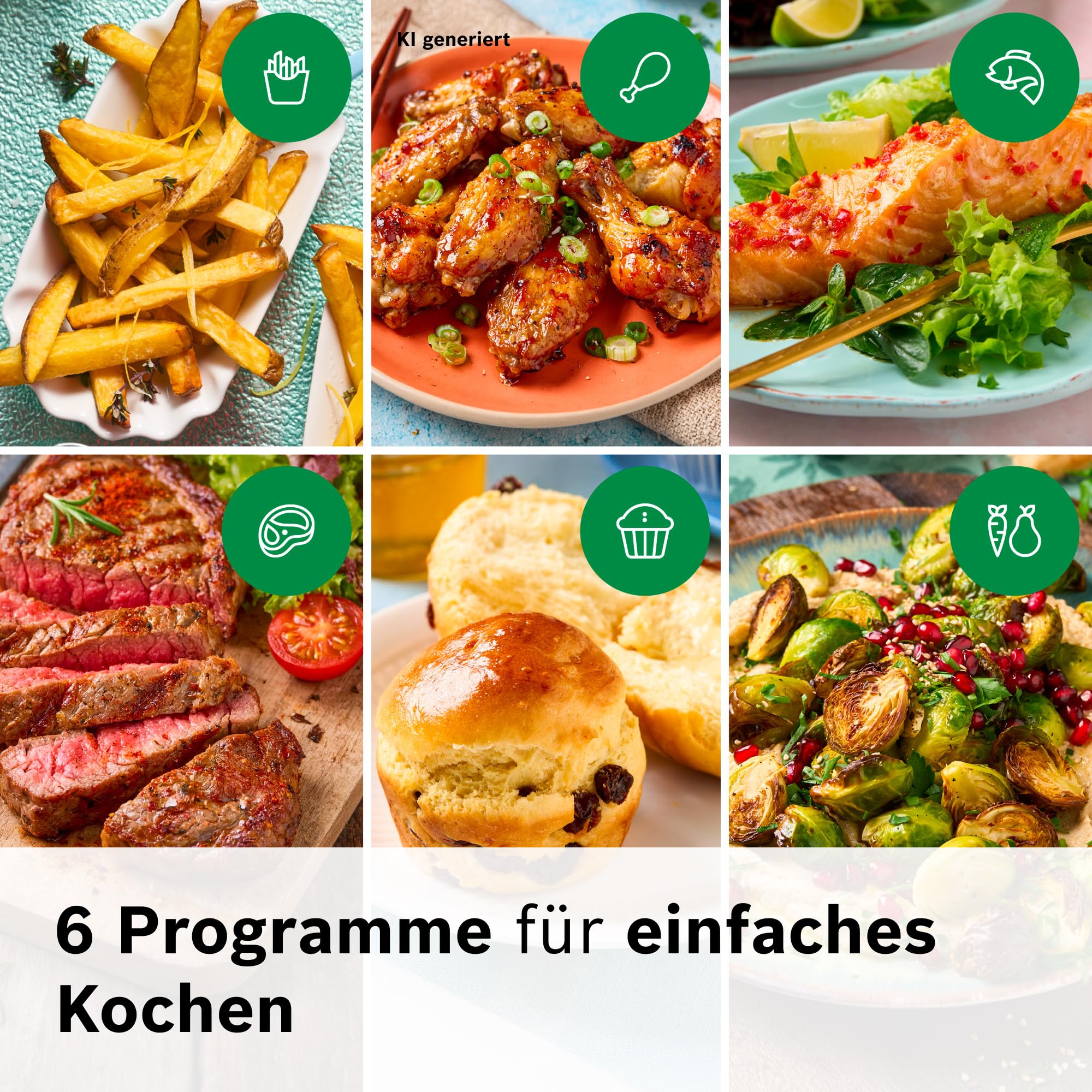 Bosch Heißluftfritteuse Serie 2, 4 L großer Korb für bis zu 2 Personen, Kleine Heißluftfritteuse, 6 Programme, Schwarz, 1.300 Watt, MAF24AB0