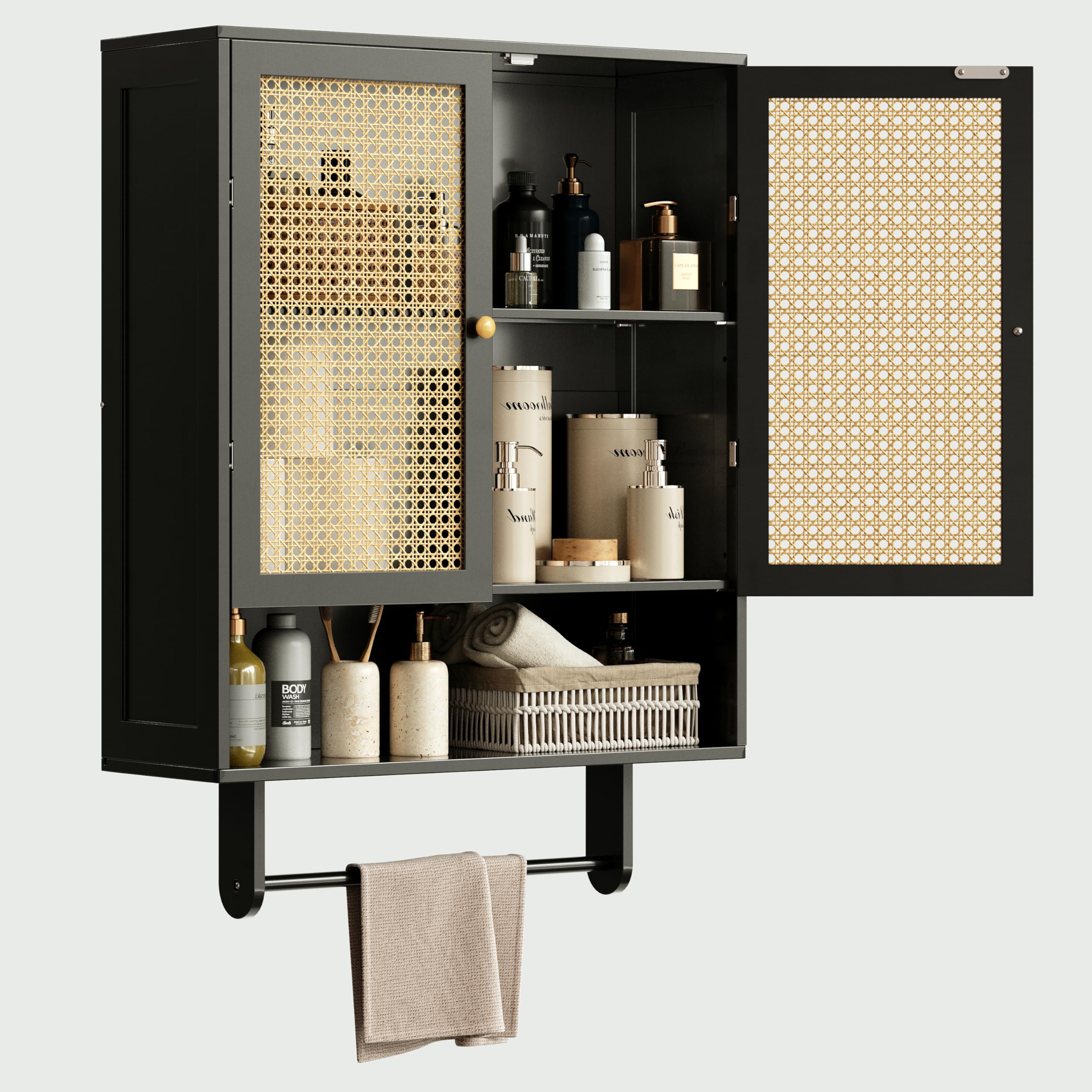 HonyQiShuo Badezimmer-Wandschrnke, Bambus-Medizin-Schrnke mit  verstellbaren Regalen, Wandmontage, Badezimmer-Aufbewahrungsschrank, 2  Tren ber der Toilette, Aufbewahrung fr Badezimmer, Kche, : Amazon.de:  Kche, Haushalt & Wohnen