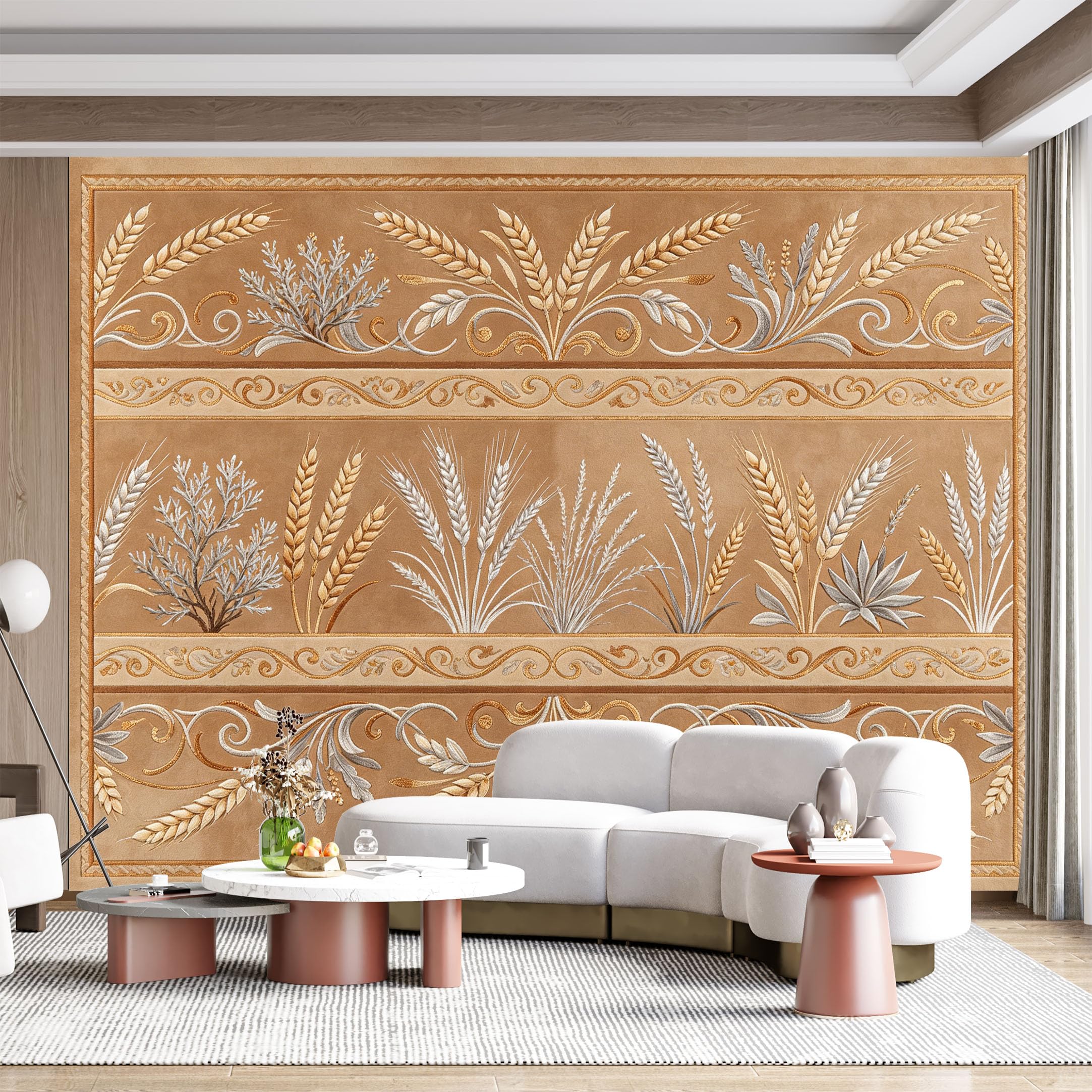 Custom Size Wall Mural Wheat Stalk Botanical Floral Embroidery Style Textured SelfAdhesive Wall Fabric Removable for Home Office Decor