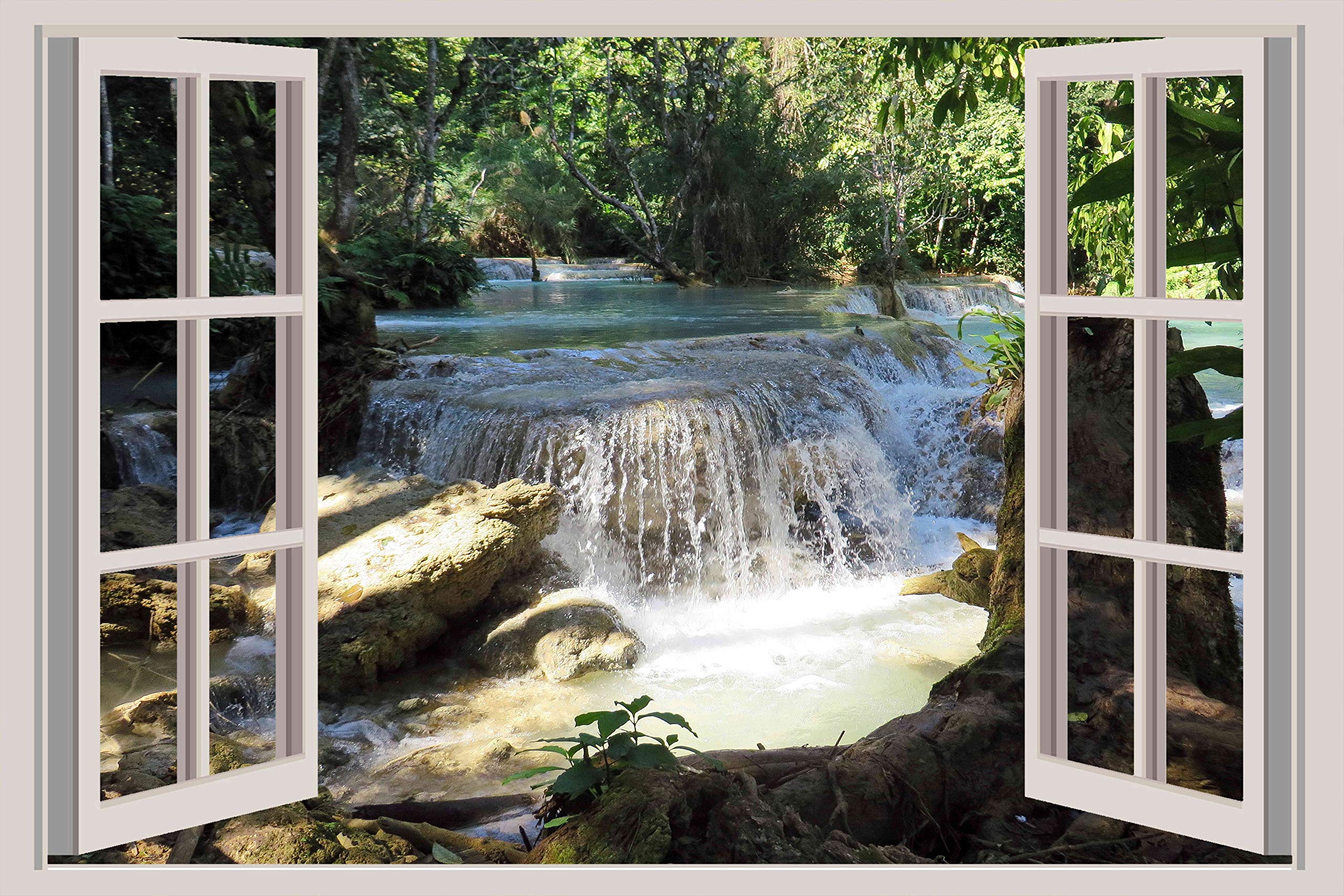Beibehang BXZ0590 Laos Waterfall Nature Mountain HD 3D Window Wall Sticker (91cm x 60cm)