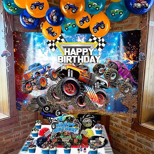 Miniatura 6 de Monster Trucks - Decoración de cumpleaños para camiones monstruos, suministros de fiesta, camiones monstruos, globos de camiones monstruos,