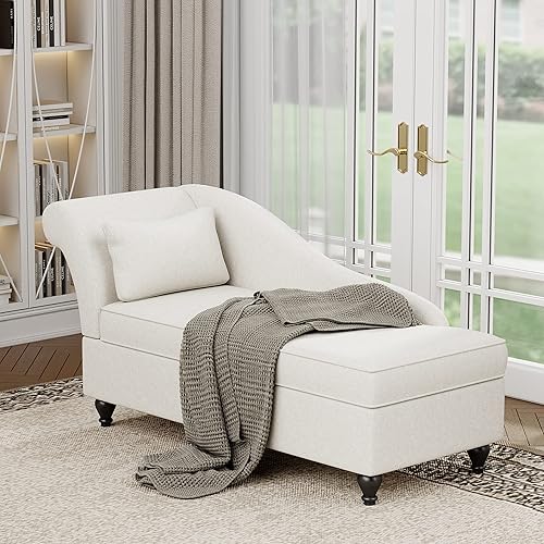 Miniatura 4 de Yongqiang Tumbona de almacenamiento para interiores, tumbona tapizada con almacenamiento para dormitorio, sala de estar, oficina, tela beige