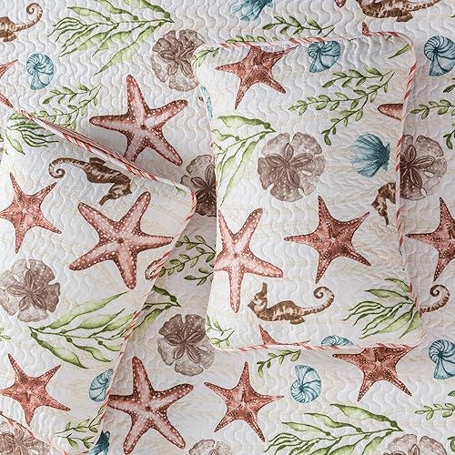 Miniatura 6 de Great Bay Home Juego de colcha de 3 piezas con fundas Colcha de microfibra suave para todo el año, con atractivas imágenes de paisaje marino.