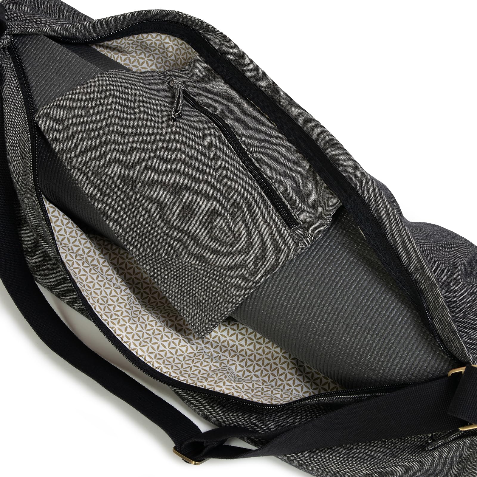Yoga Studio Organic Cotton Two Toned Yoga Mat Bag with Adjustable Shoulder Strap and Pocket (Black) - Image 3