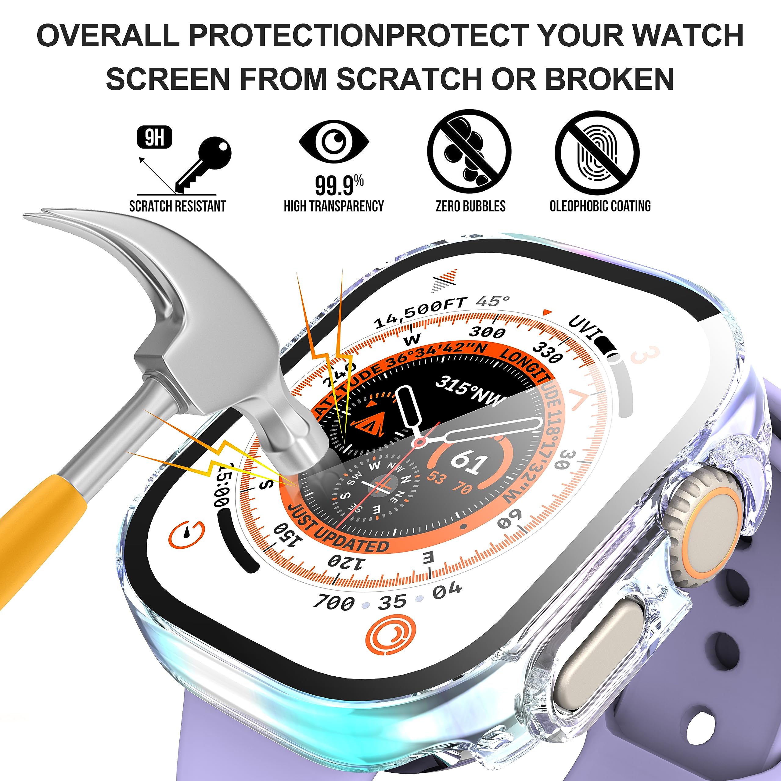 Diruite 2 Pezzi Cover per Apple Watch Ultra 3/2/1 49mm Vetro Temperato Pellicola Protettiva,Protezione Dello Schermo PC Rigido,Custodia Protettiva Ultrasottile,Multicolour,49mm
