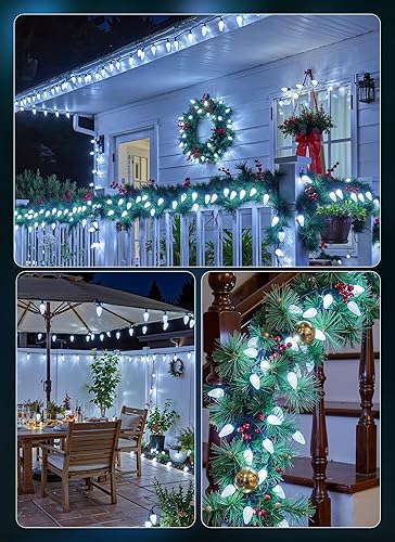 Miniatura 7 de Minetom Tira de luces LED C9 de Navidad para exteriores, 88 pies, 110 luces LED, 8 modos de iluminación, impermeable, para interiores y exteriores,