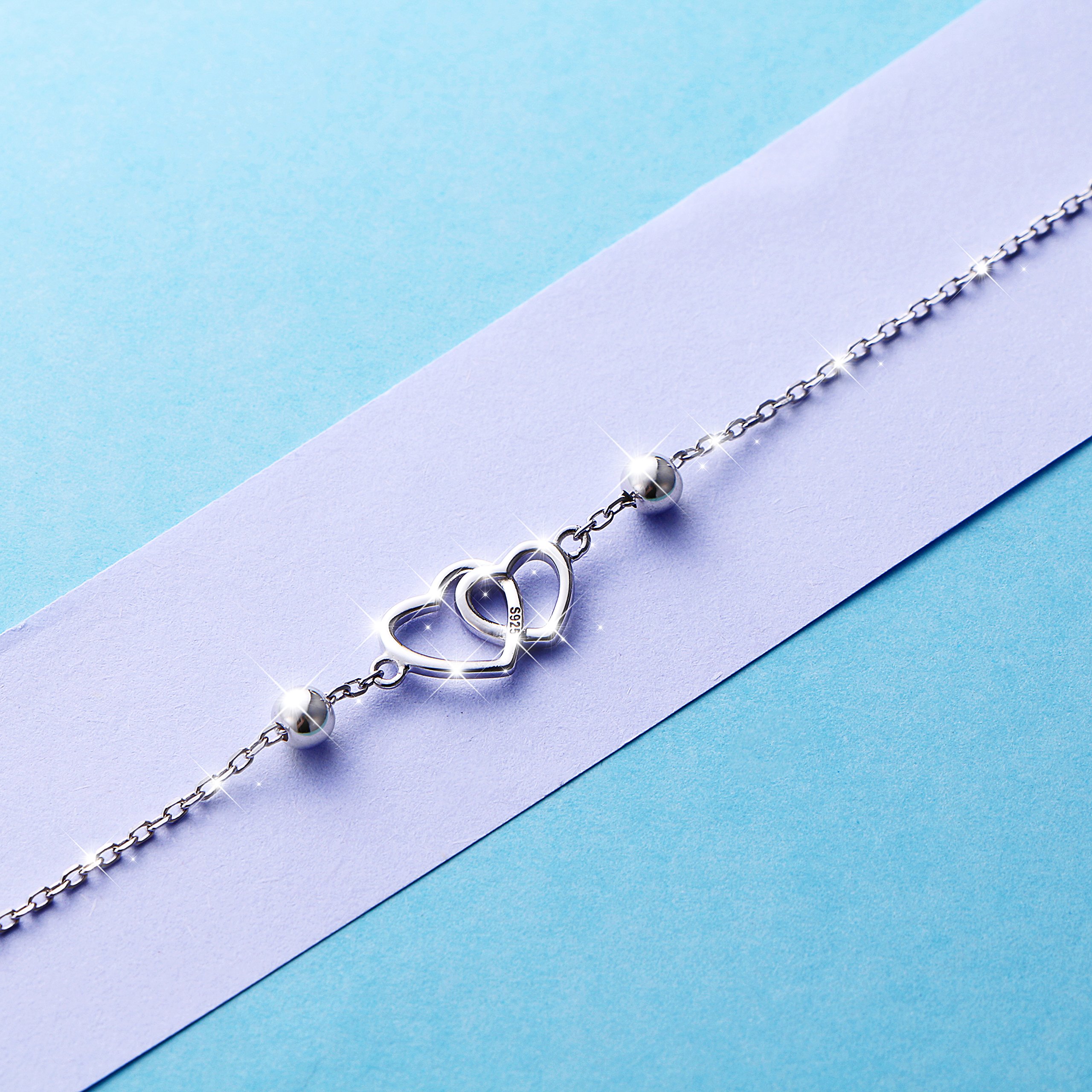 Tobillera de plata esterlina S925 ajustable, para mujer, Plata de ley, Blanco, JB6643 4