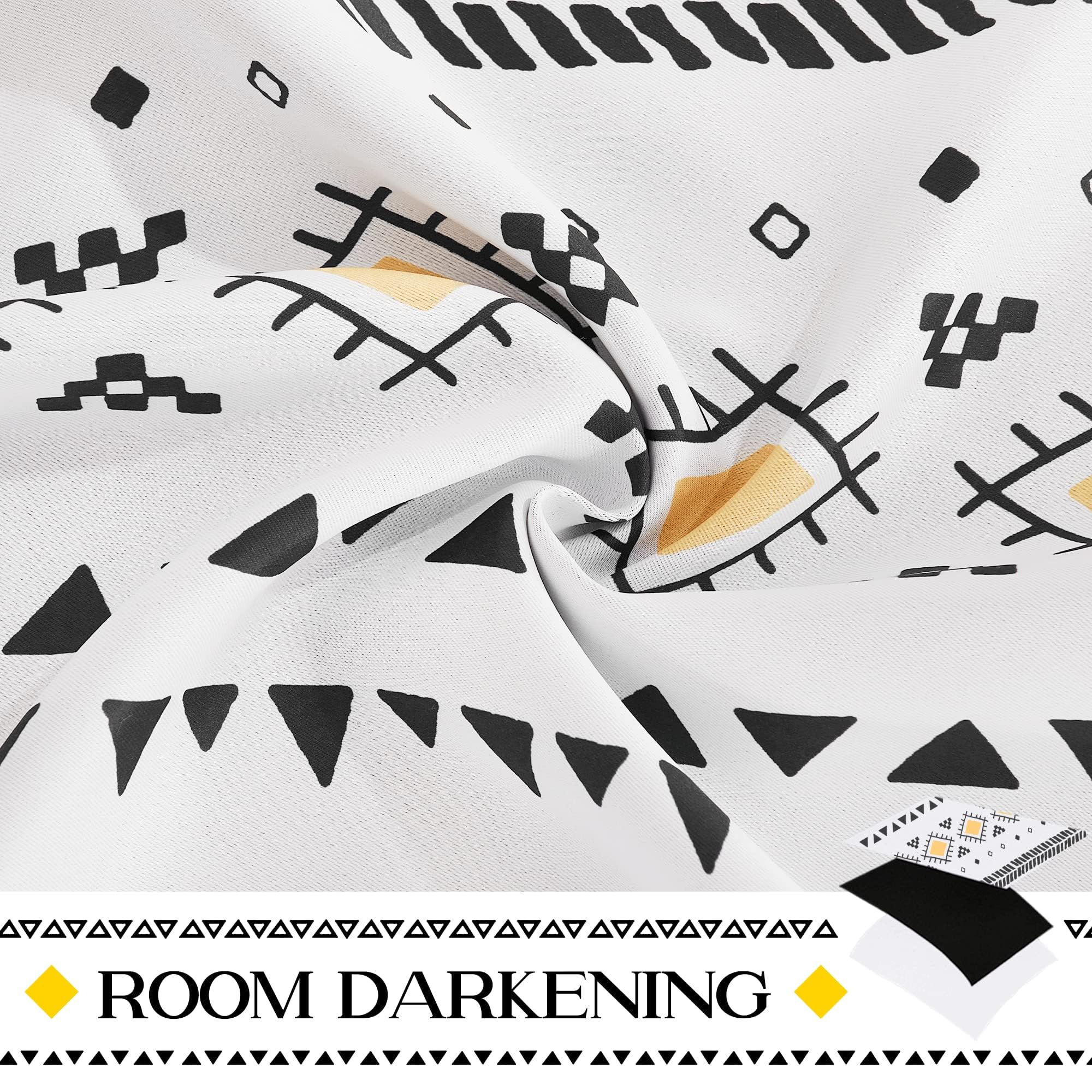 NICETOWN Rideaux occultants en macramé bohème blanc de 213,4 cm de long, 2 panneaux, rideaux à œillets décoratifs jaunes et noirs pour salon, chambre à coucher, 132,1 x 213,4 cm (l x L)