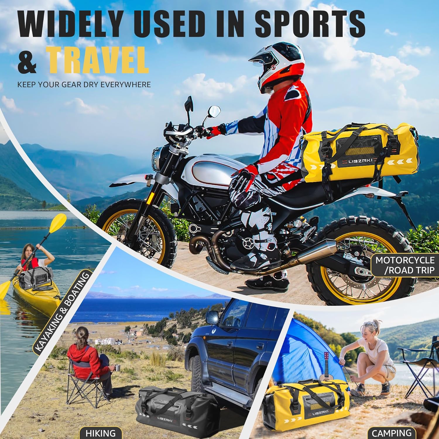 LIBZAKI Large Waterproof Rolltop Duffel Bag-Heavy Duty Motorcycle Dry Bag for Traveling, Camping, Gym,Beach,Kayaking,Quick Release Buckles 70L - Image 3