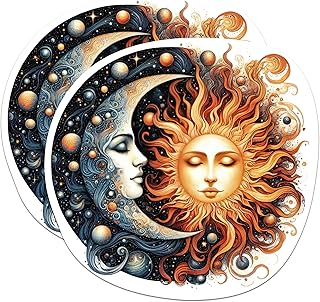 (2 Pack) Celestial Moon and Sun Magnets - Moon and Sun Cosmic Magnets - Celestial Art - 5 Inches On Longest Side - Premium Magnet - for Cars, Refrigerators, Toolboxes - Made in USA - MAG2243